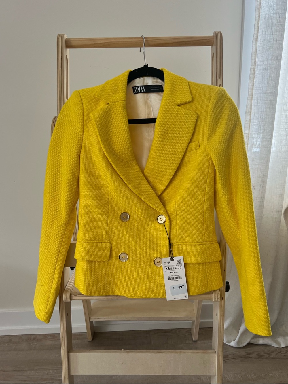 Zara Bright Yellow Double-Breasted Blazer